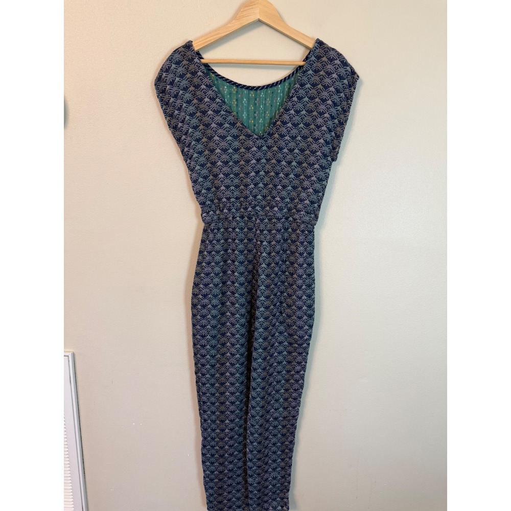 Ace & Jig Carnaby Jumpsuit Blue Geometric Cotton Gauze Size S Pockets - Picture 6 of 8